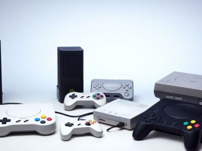 Evolução dos Videogames: videogames diferentes exposto um ao lado do outro em comparação