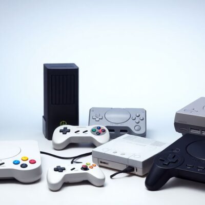 Evolução dos Videogames: videogames diferentes exposto um ao lado do outro em comparação